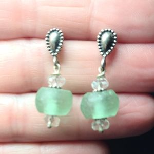 Beachy silver and bead drop earrings